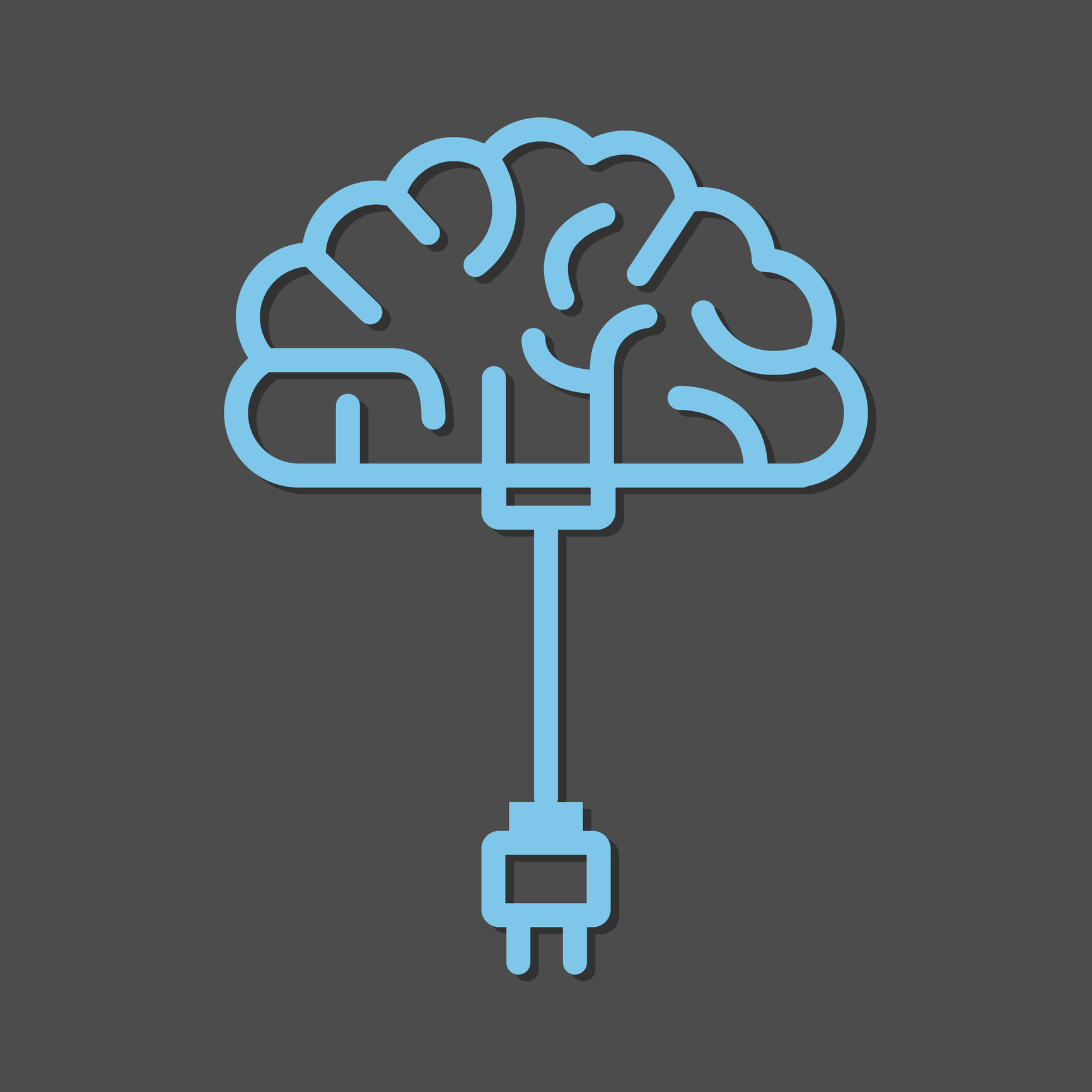Diagram of a brain with charging cable attached