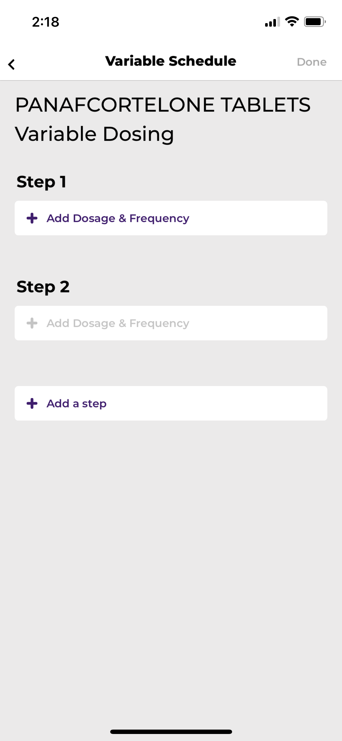 MedicineWise app variable schedule screen