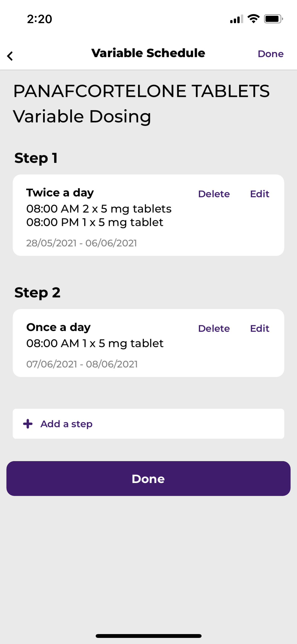 MedicineWise app variable schedule overview